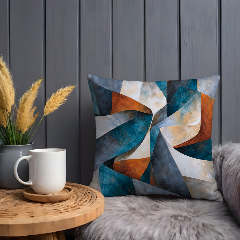 Interlocking Geometric Shapes Pillow Cover | Overlapping Curved Color Planes