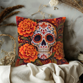 Decorated Sugar Skull Pillow Cover | Vibrant, Textured Background