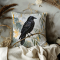 Black Crow Pillow Cover | Watercolor Leafy Branch
