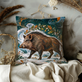 Wild Boar Pillow Cover | Winter Woodland Landscape