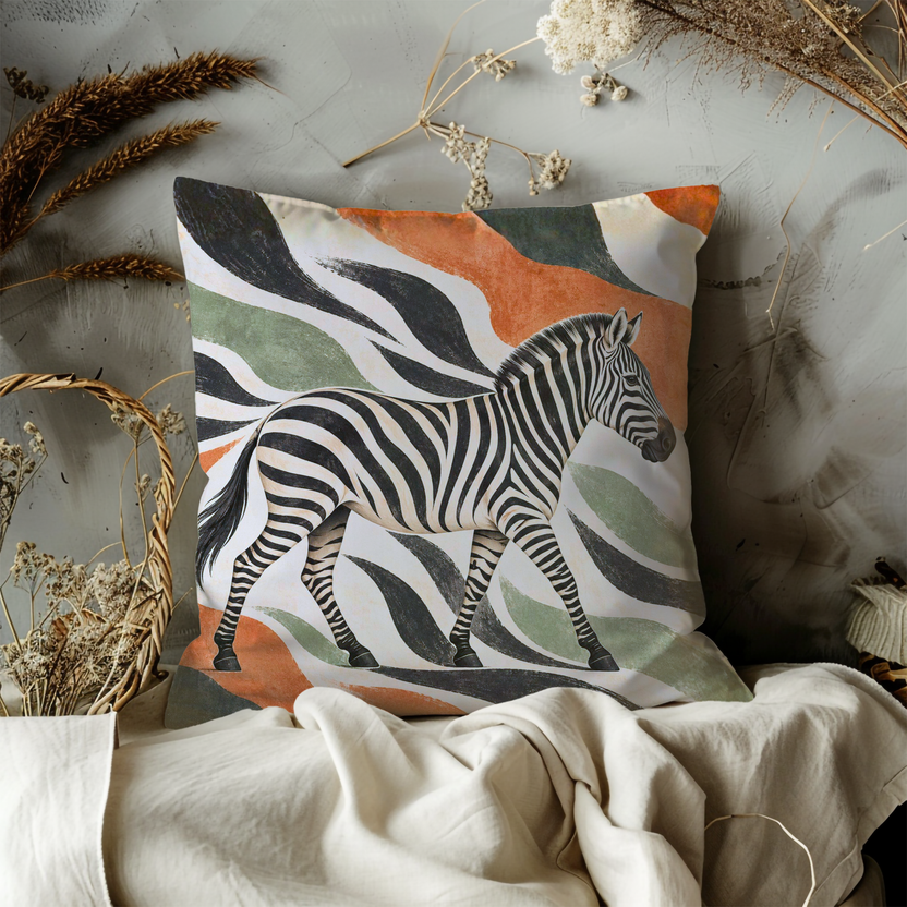 Zebra Pillow Cover | Abstract, Stylized Background with Flowing, Colorful Stripes