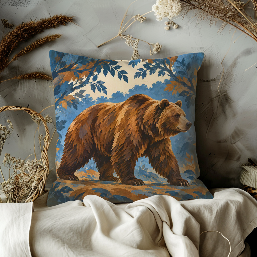 Brown Bear Pillow Cover | Autumn Forest