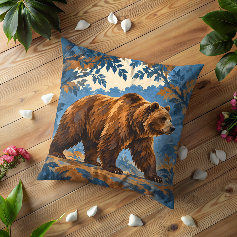 Brown Bear Pillow Cover | Autumn Forest