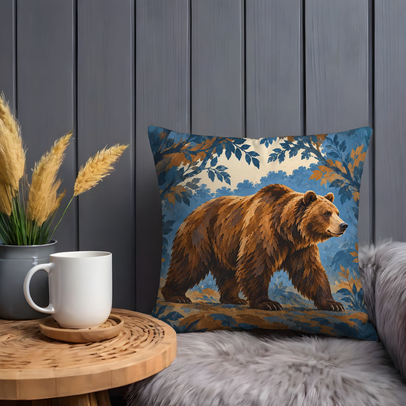 Brown Bear Pillow Cover | Autumn Forest