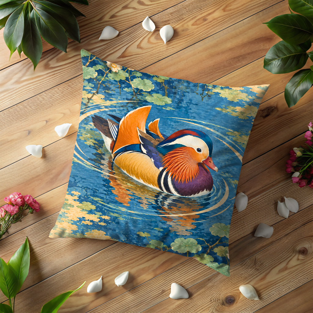 Mandarin Duck Pillow Cover | Pond Scene