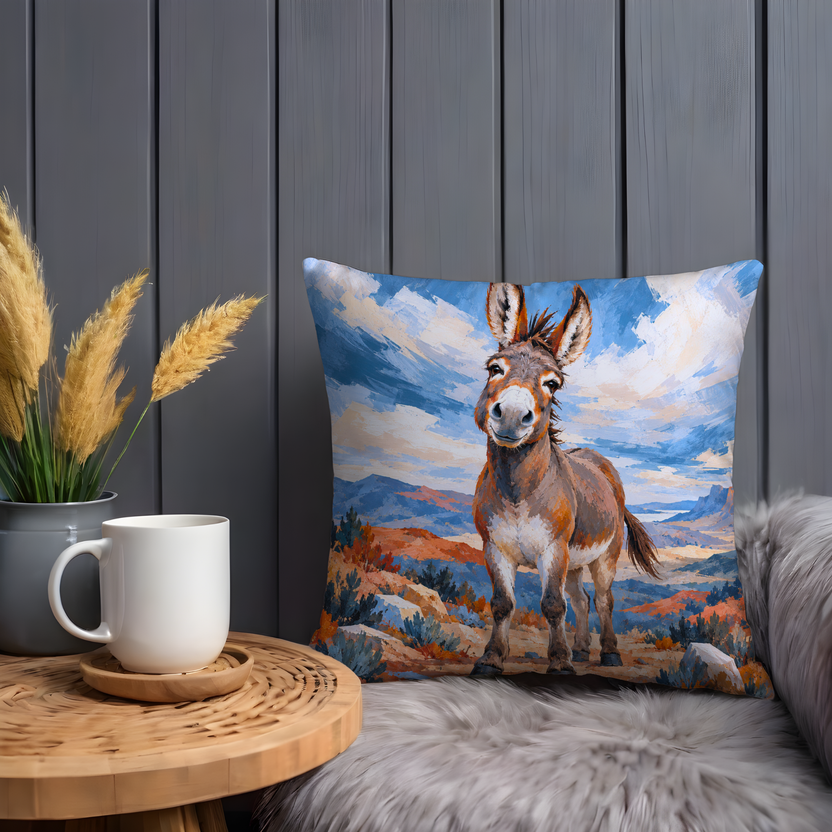 Donkey Pillow Cover | Desert Landscape with Mountains Under a Cloudy Sky