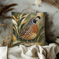 Plumed Quail Pillow Cover | Gold and Olive Grasses