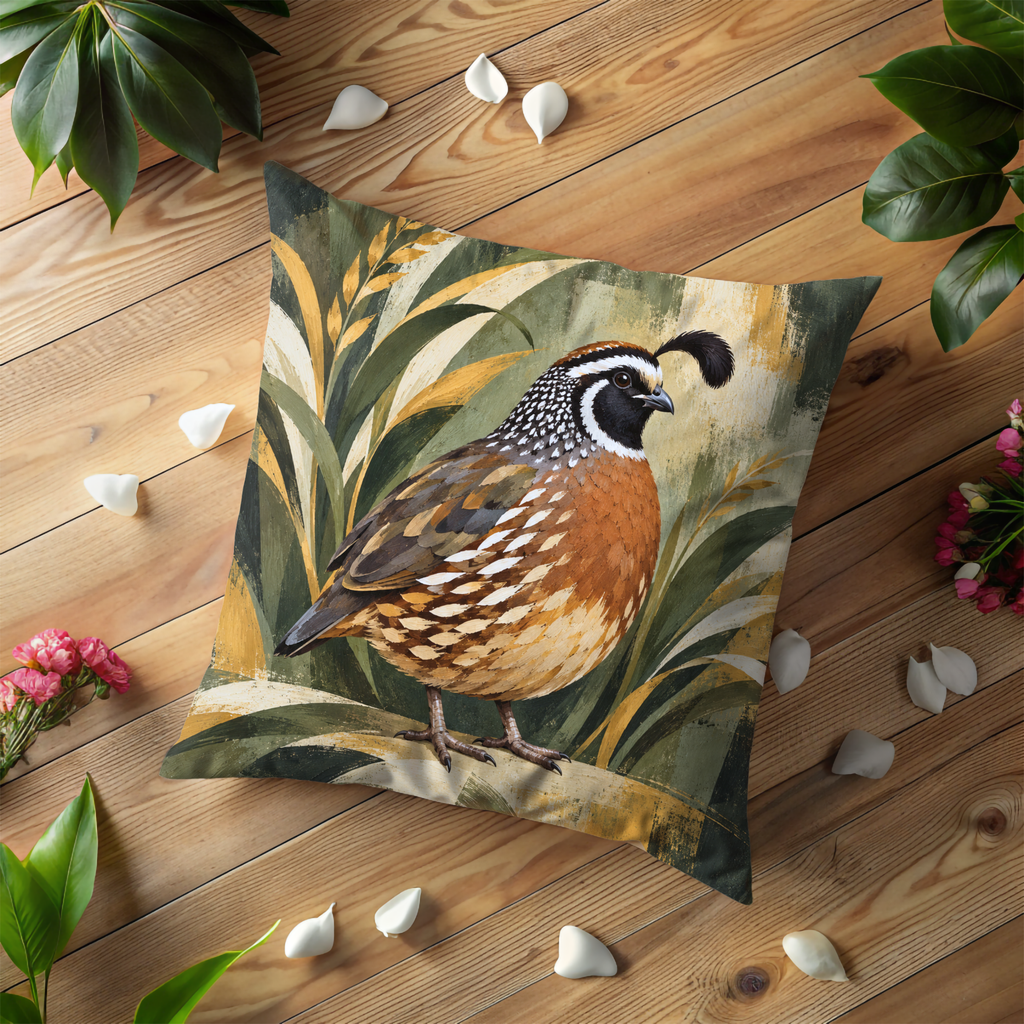 Plumed Quail Pillow Cover | Gold and Olive Grasses
