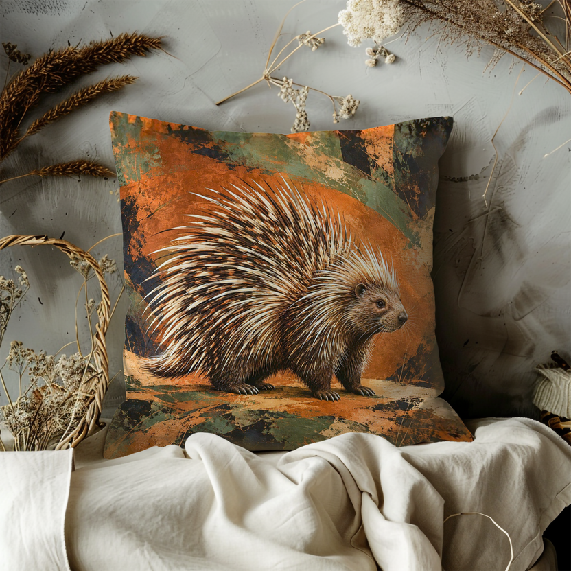 Porcupine Pillow Cover | Natural Scene with Abstract Elements