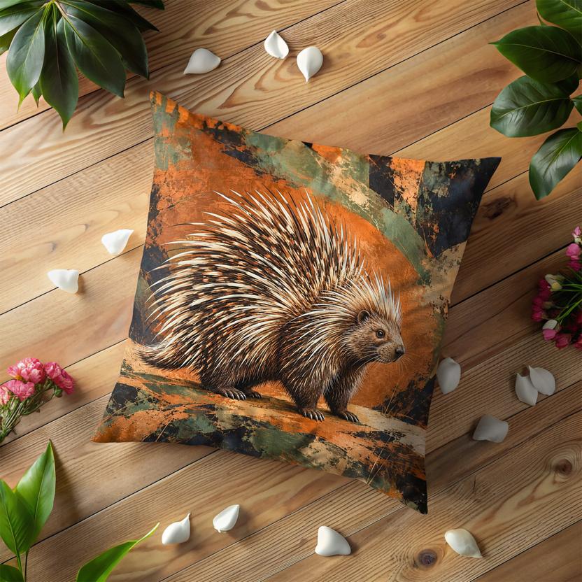 Porcupine Pillow Cover | Natural Scene with Abstract Elements