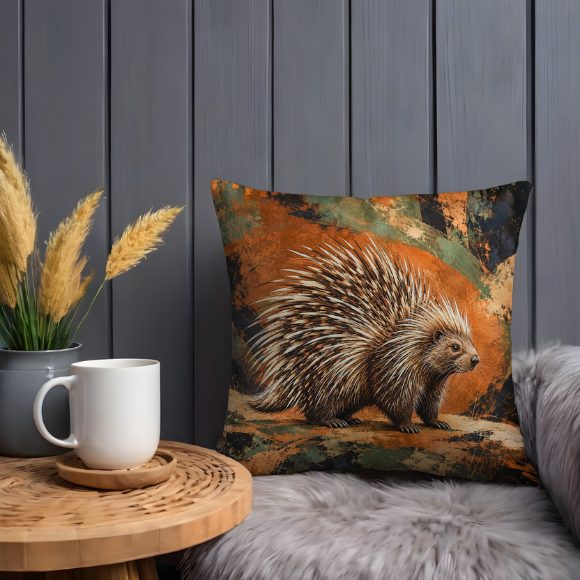 Porcupine Pillow Cover | Natural Scene with Abstract Elements