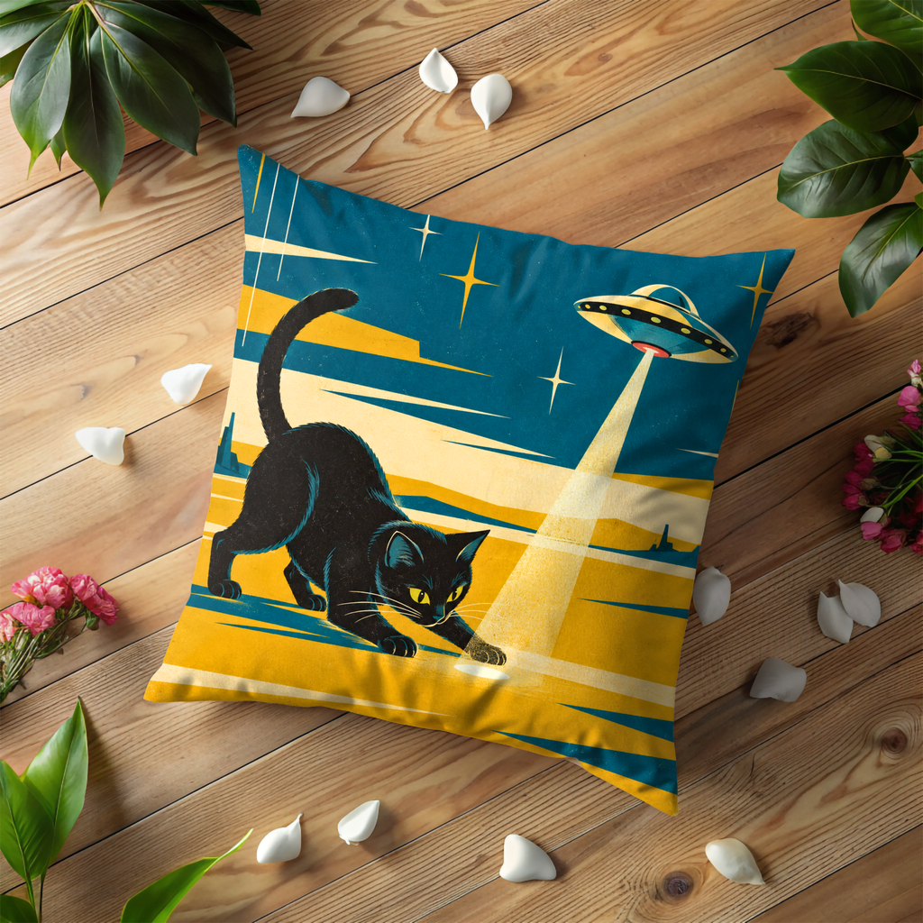 Black Cat Pillow Cover | Otherworldly Landscape at Night