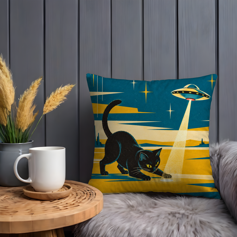 Black Cat Pillow Cover | Otherworldly Landscape at Night