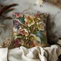 Hellebore Flowers Pillow Cover | Botanical Arrangement on a Distressed, Abstract Background