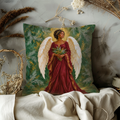 Angel Bouquet Pillow Cover | Ethereal Forest-like Background with Green and Gold Textures