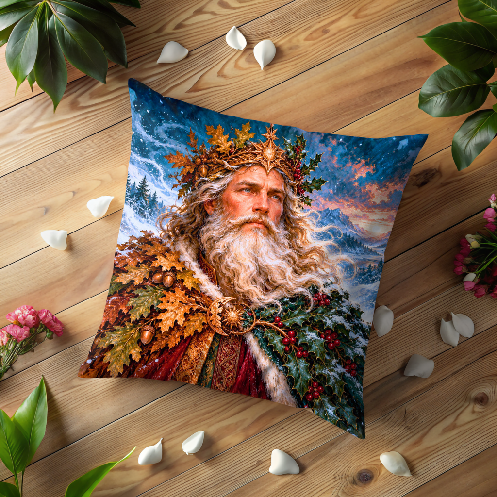 Man Hair Cloak Berries Pillow Cover | Snowy Sunset Mountain