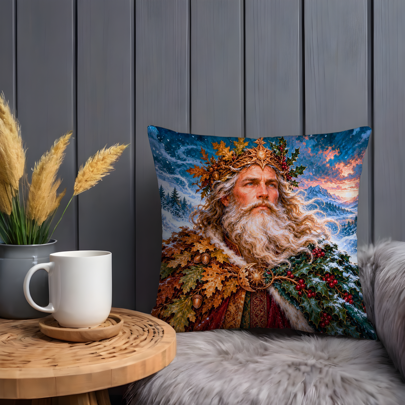 Man Hair Cloak Berries Pillow Cover | Snowy Sunset Mountain