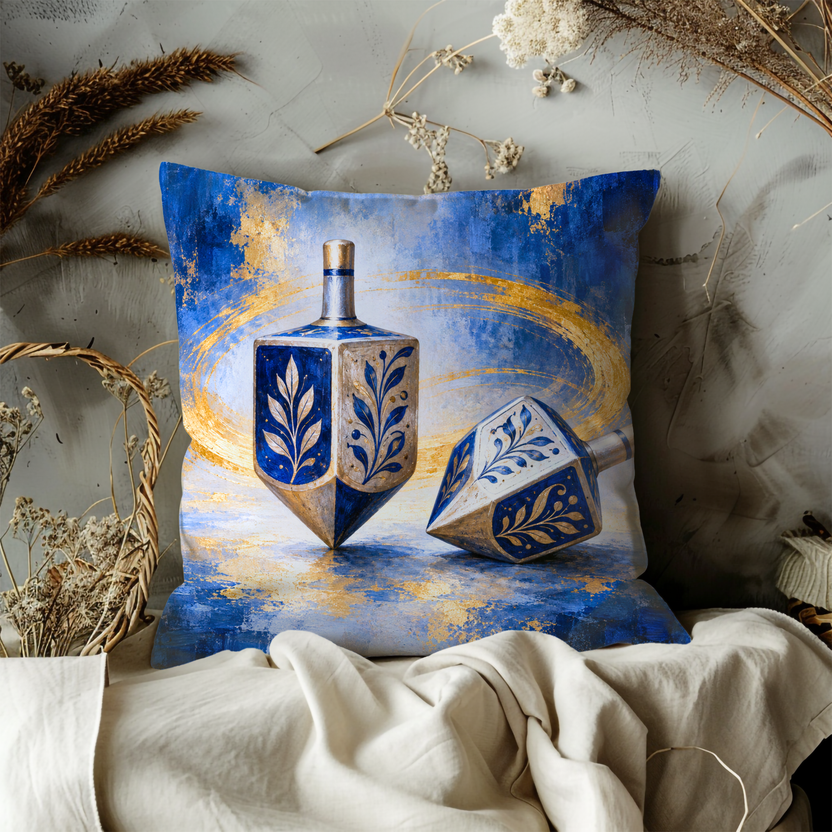 Dreidels Pillow Cover | Abstract, Painterly Scene with a Reflective Foreground
