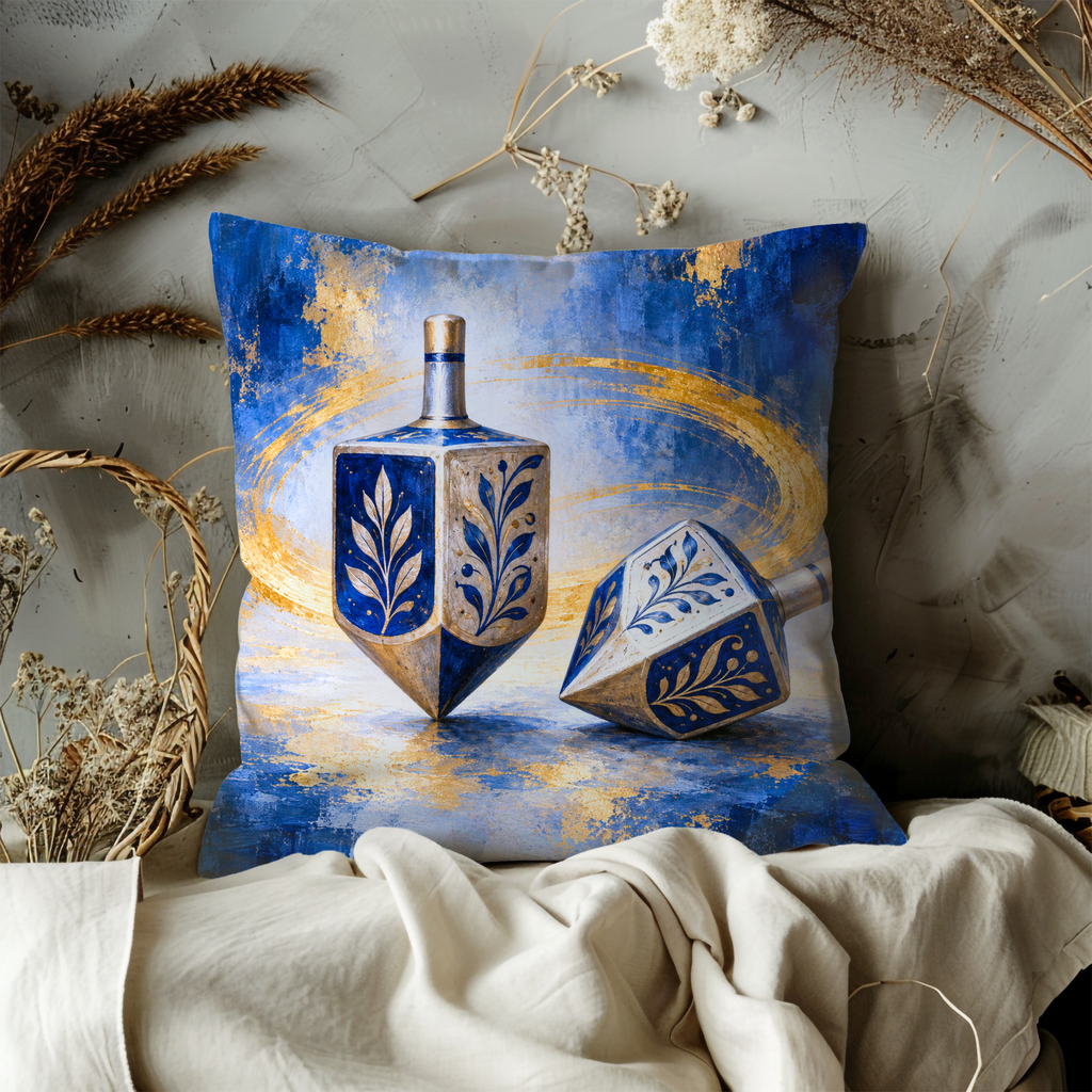Dreidels Pillow Cover | Abstract, Painterly Scene with a Reflective Foreground
