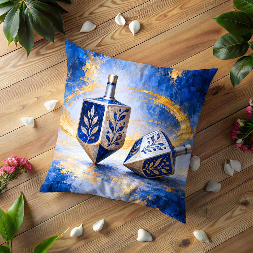 Dreidels Pillow Cover | Abstract, Painterly Scene with a Reflective Foreground
