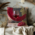 Red Wine Glass Pillow Cover | Grapes and Vine on a Stone Ledge