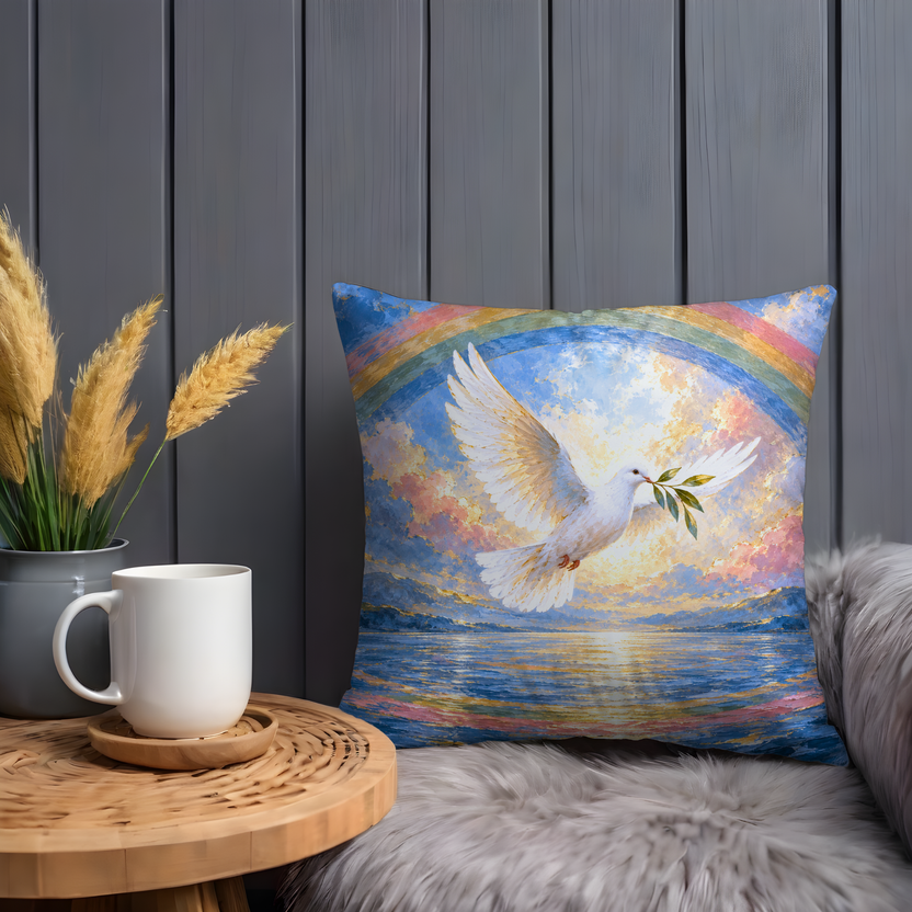 White Dove Pillow Cover | Rainbow Over a Sunset Seascape