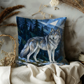 Gray Wolf Pillow Cover | Faceted Pine Forest and Rocky Mountains