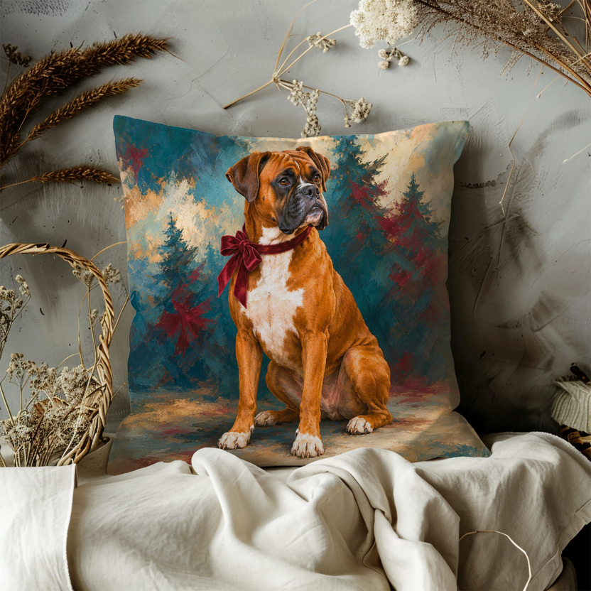 Boxer Dog Pillow Cover | Painterly Evergreen Forest
