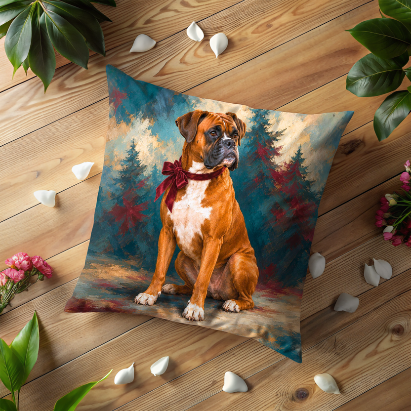 Boxer Dog Pillow Cover | Painterly Evergreen Forest