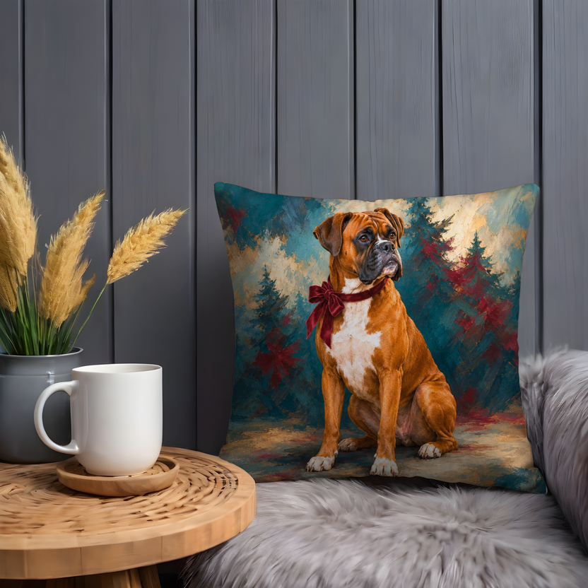 Boxer Dog Pillow Cover | Painterly Evergreen Forest