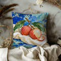 Lychee Fruits Branch Pillow Cover | Still Life Arrangement with an Abstract, Textured Background