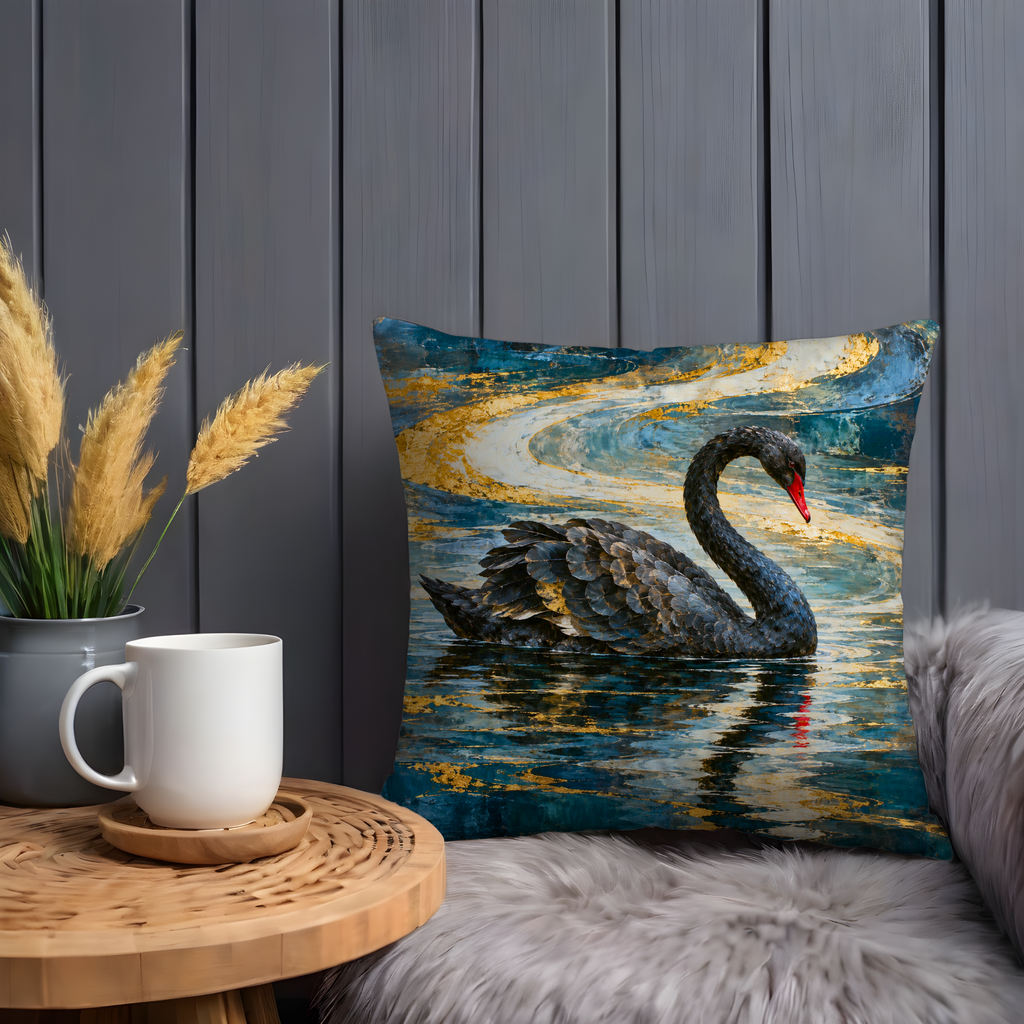 Black Swan Pillow Cover | Abstract Body of Water with Flowing Patterns