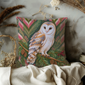 Barn Owl Pillow Cover | Woodland Scene with Patterned Background