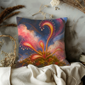 Sundew Plants Pillow Cover | Mossy Base Under a Swirling Pink and Blue Sky