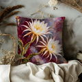 White Cactus Flowers Pillow Cover | Mottled Burgundy Painted Background