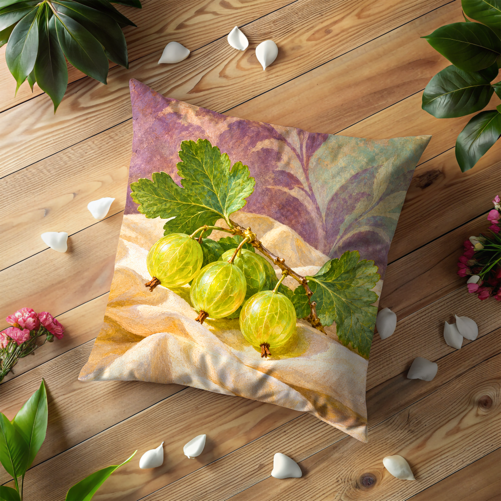 Green Gooseberries Pillow Cover | Cream Draped Cloth