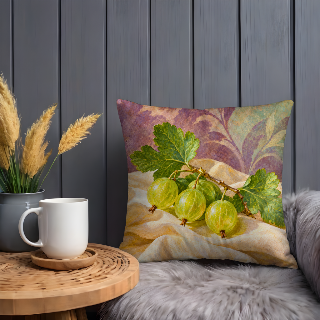 Green Gooseberries Pillow Cover | Cream Draped Cloth