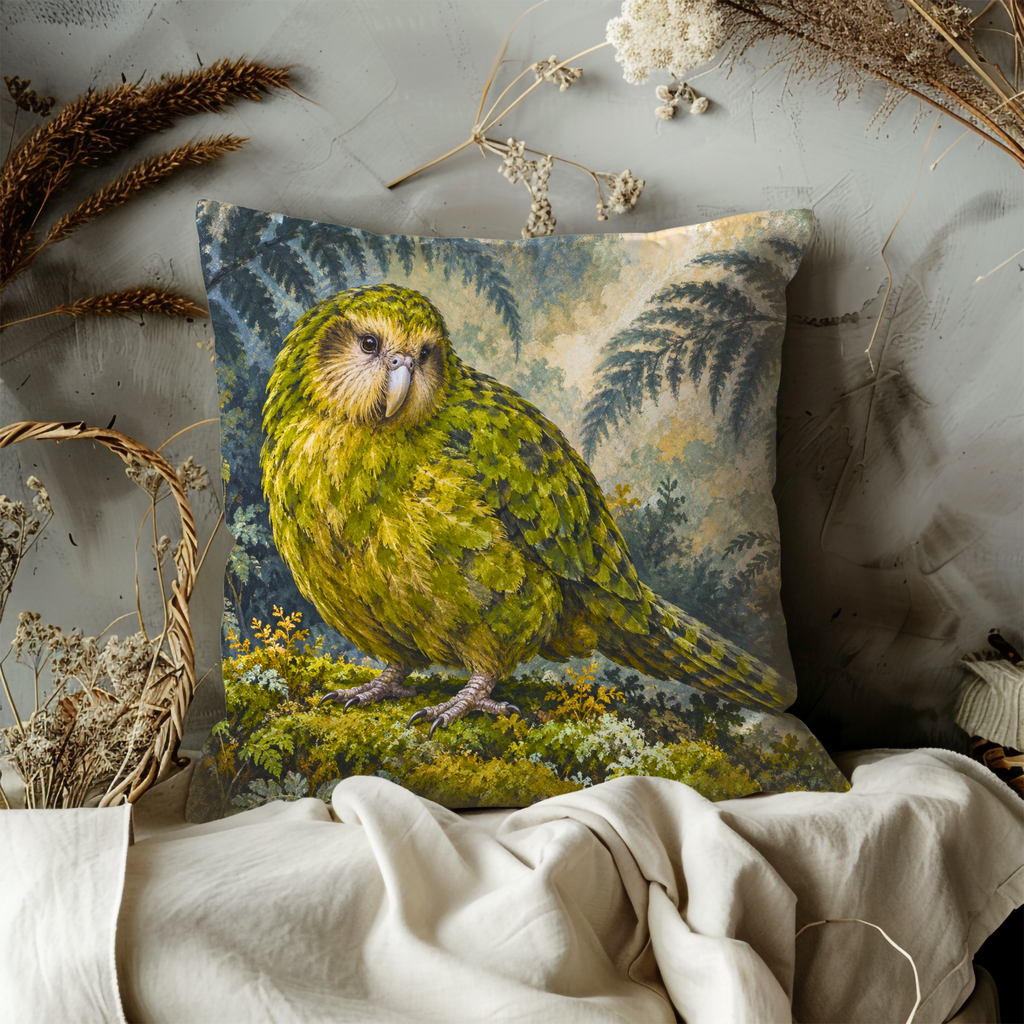 Kakapo Parrot Pillow Cover | Dense, Verdant Forest Floor