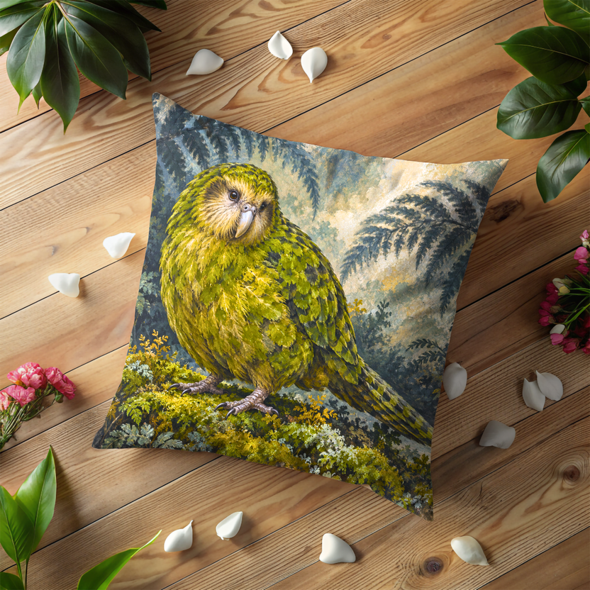 Kakapo Parrot Pillow Cover | Dense, Verdant Forest Floor