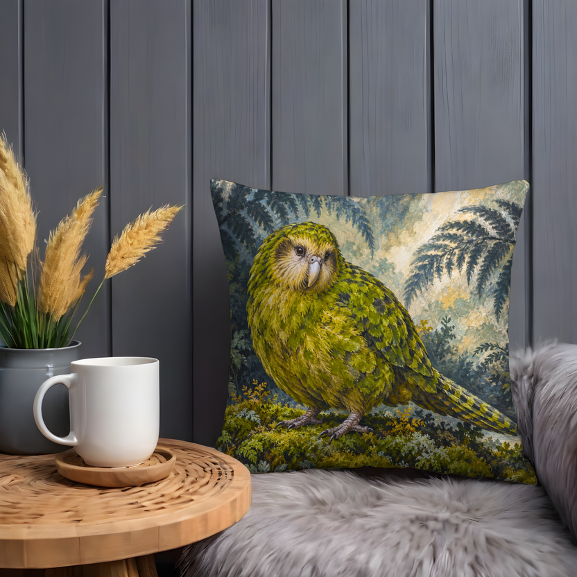 Kakapo Parrot Pillow Cover | Dense, Verdant Forest Floor