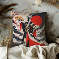 Kabuki Actor Traditional Attire Pillow Cover | Stylized Japanese Landscape with Dramatic Sky