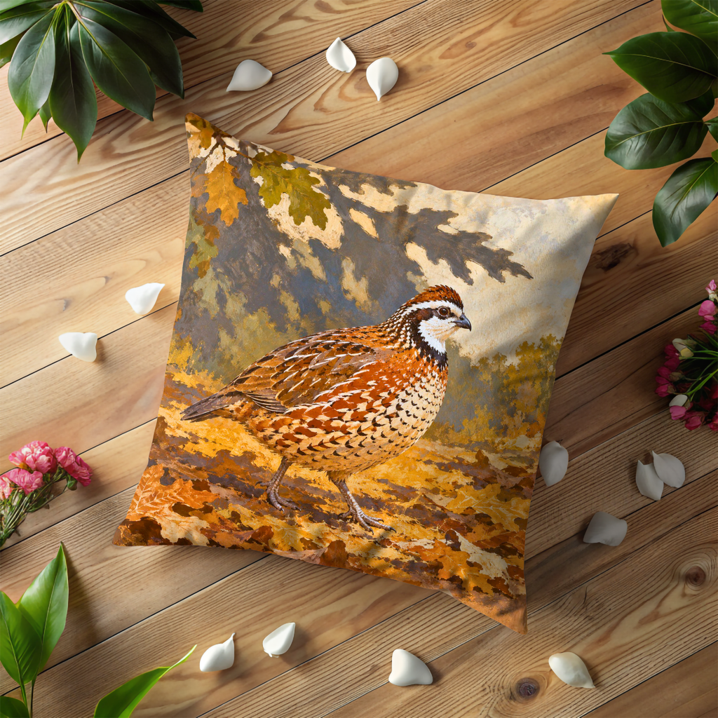 Northern Bobwhite Quail Pillow Cover | Autumn Woodland Floor