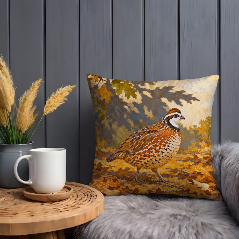 Northern Bobwhite Quail Pillow Cover | Autumn Woodland Floor