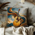 Acoustic Guitar Pillow Cover | Swirling Blue and Gold Abstract Waves