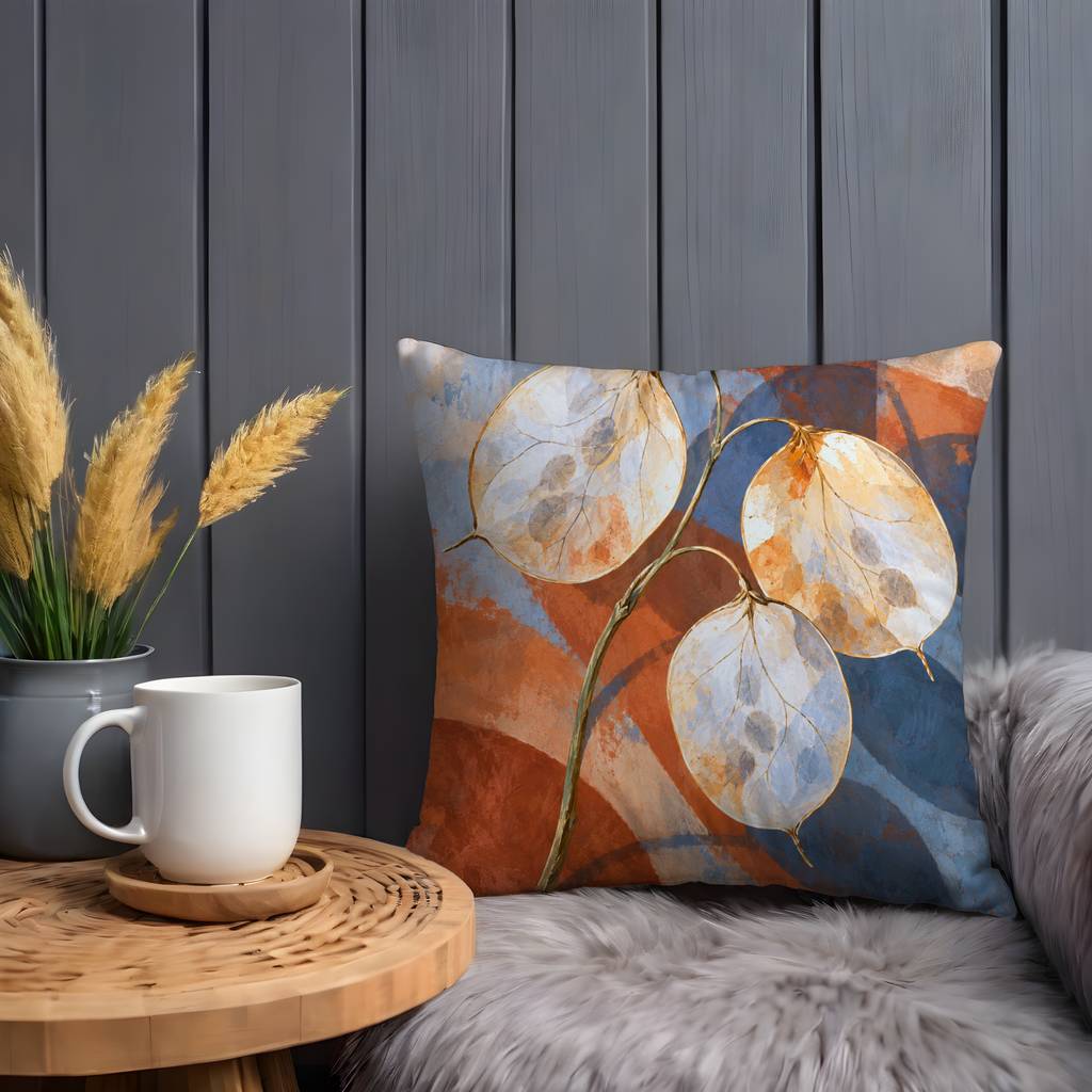 Lunaria Seed Pods Pillow Cover | Abstract Orange and Blue Color Fields