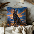 Black Shepherd Dog Pillow Cover | Mountain at Sunset