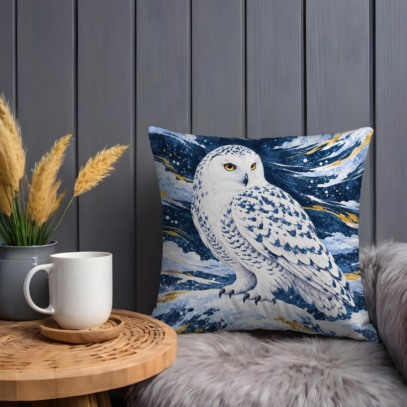 Snowy Owl Pillow Cover | Swirling Snowy Night Sky