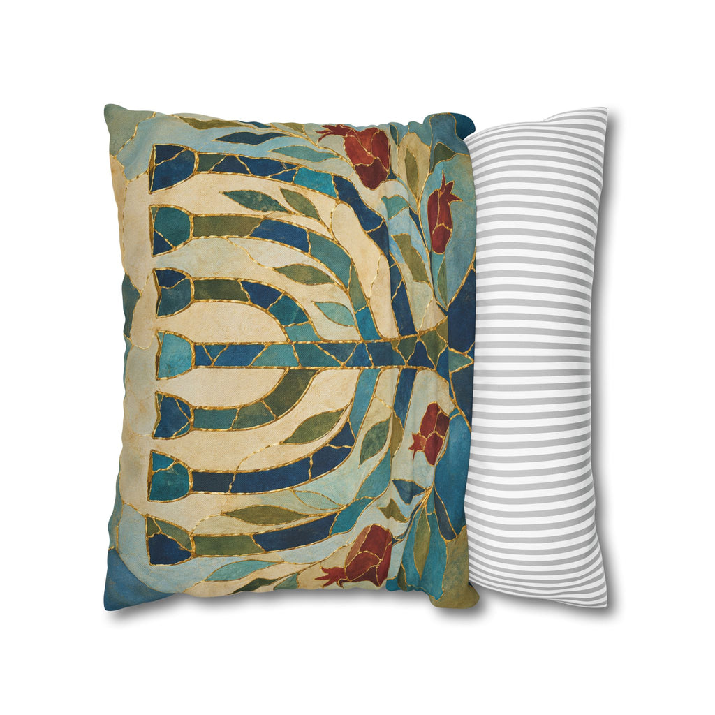 Menorah Pomegranate Pillow Cover | Kintsugi Jewish Art | Spiritual Decor