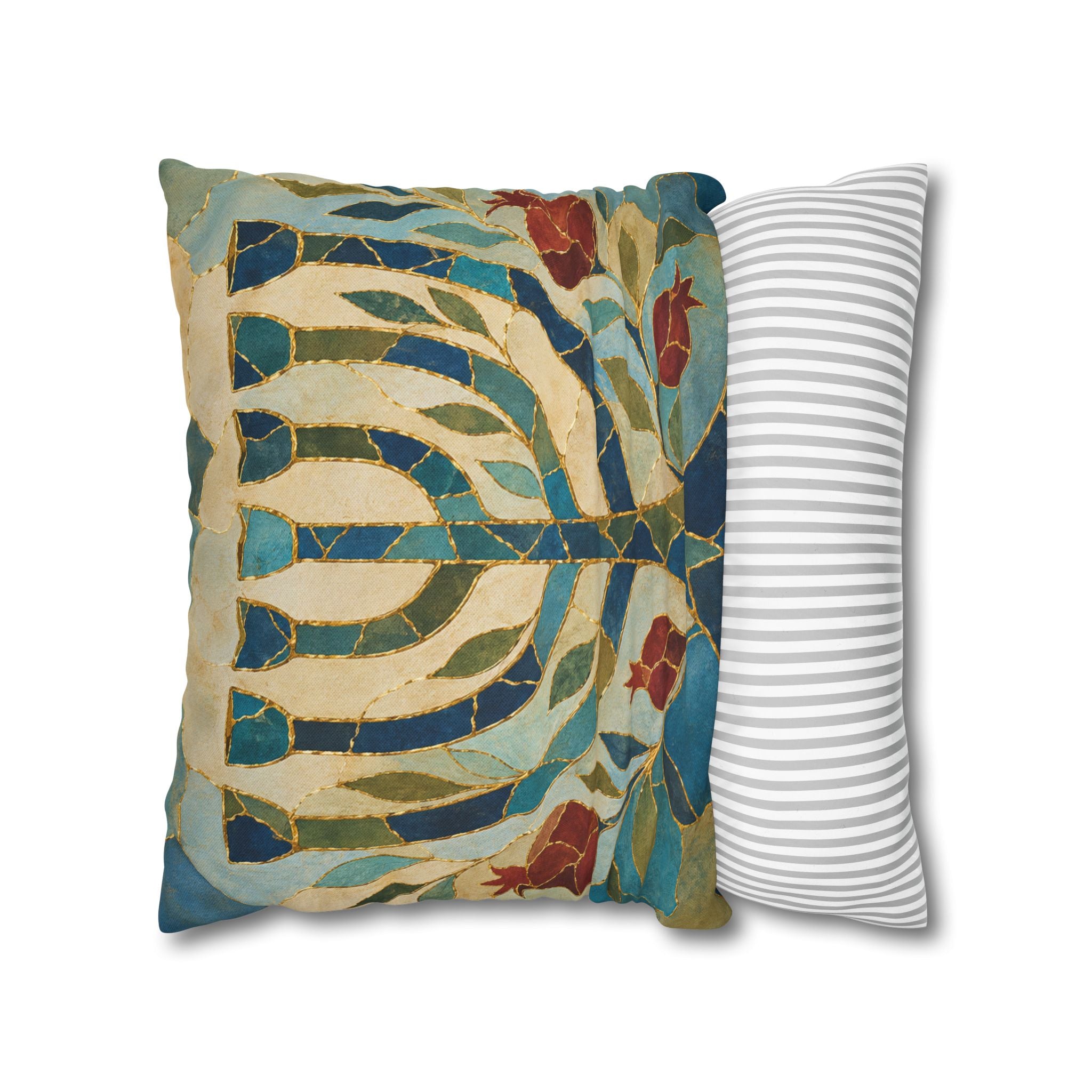 Menorah Pomegranate Pillow Cover | Kintsugi Jewish Art | Spiritual Decor