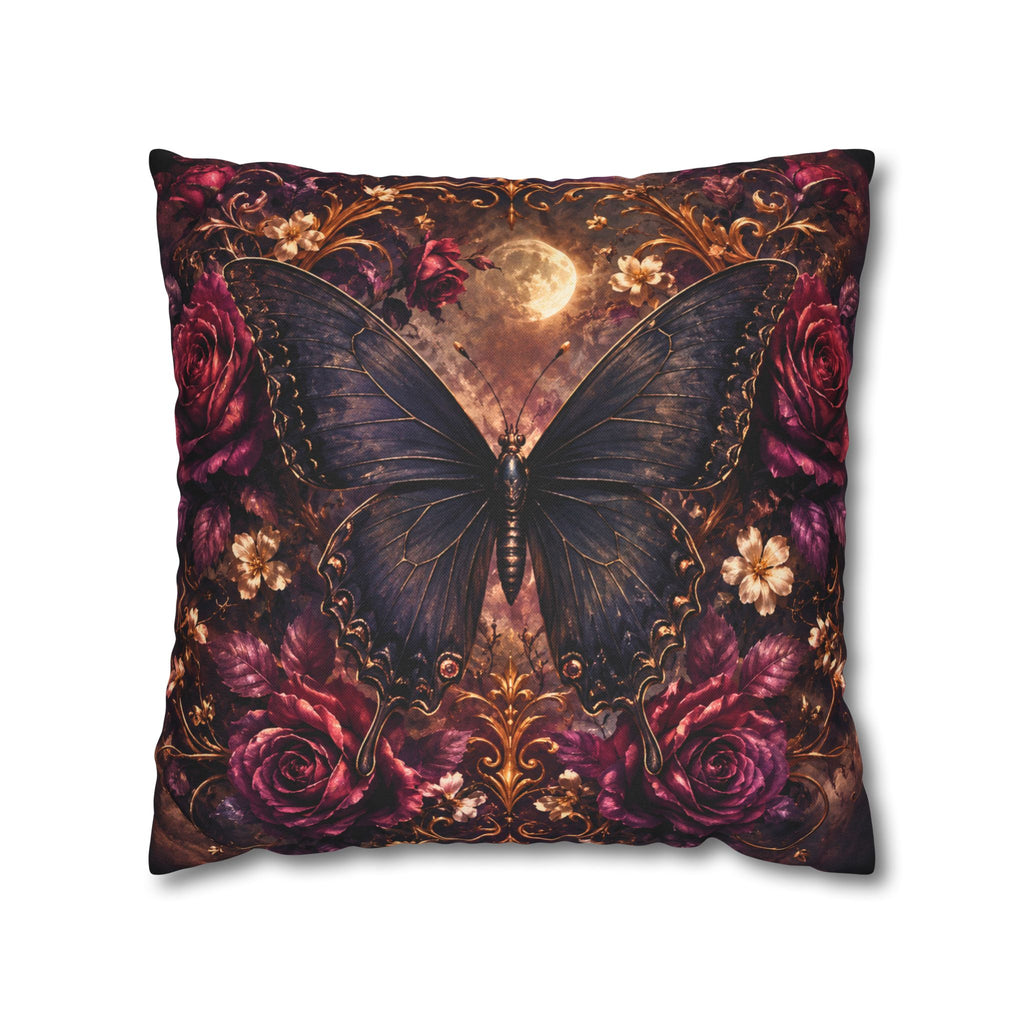 Dark Butterfly Pillow Cover | Gothic Roses Moon Art | Luxe Fantasy Decor